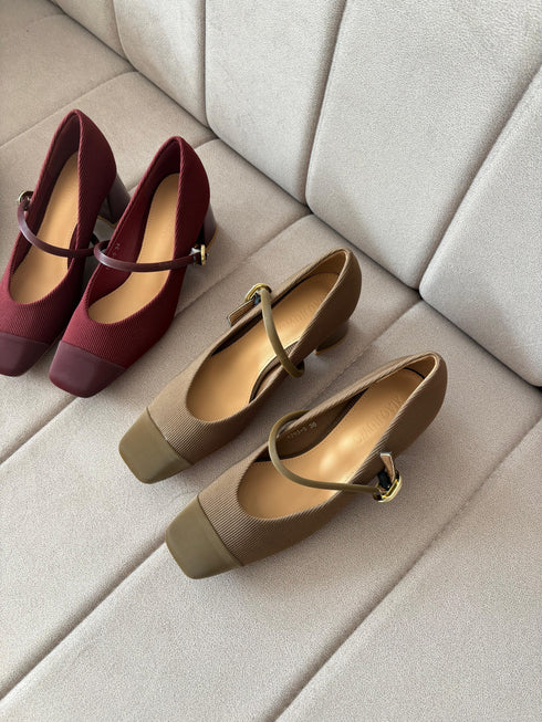 Women Casual Square Toe Buckle Block Heels
